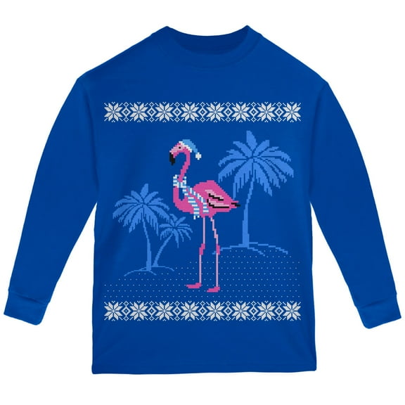 Old Glory Flamingo Winter Ugly Christmas Sweater Youth Long Sleeve T Shirt