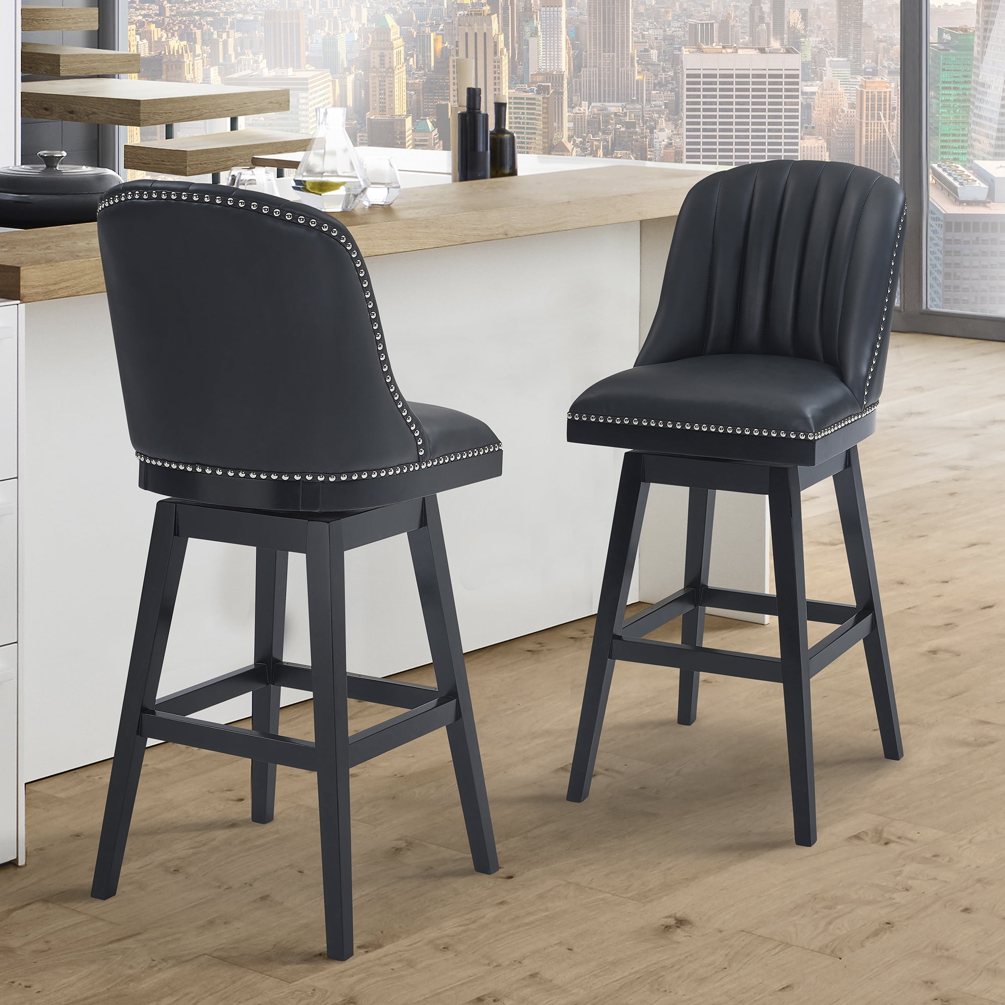 Rochester 26 Counter Height Wood Swivel Barstool In Black Rochester 26 Counter Height Wood Swivel Barstool In Black Finish With Faux Leather Com