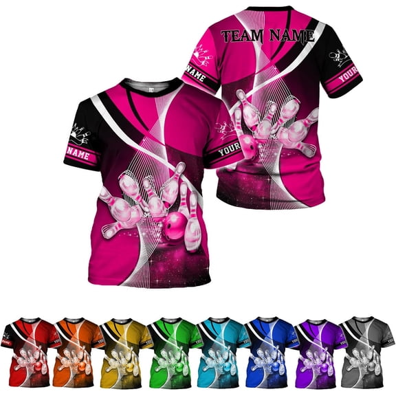 Personalized Name Bowling Shirts for Men and Women 3D, Bowling Shirts for Team Bowling, Bowling Shirts Gift (Pink, S)