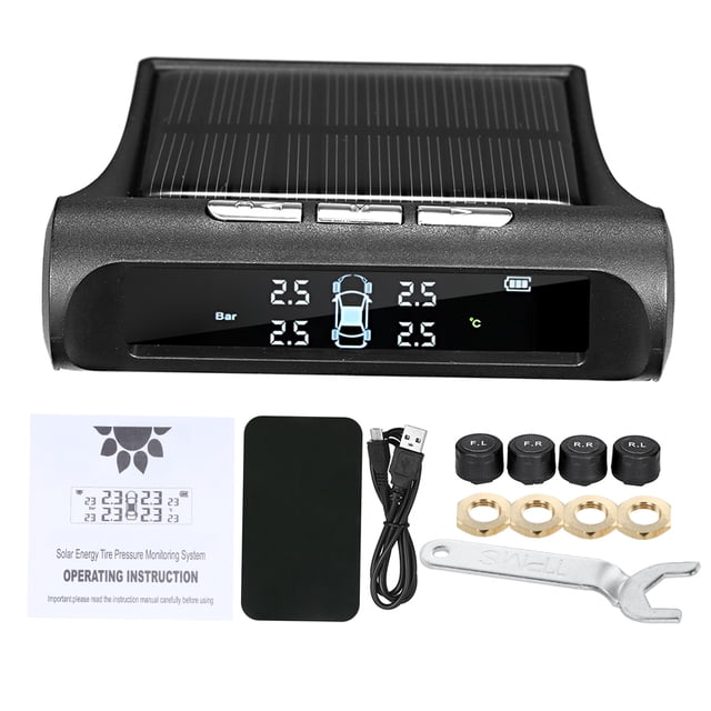 Sistema de monitoreo de presión de neumáticos TPMS Inalámbrico universal con 4 sensores ext Tomshoo Monitor de presión de neumáticos