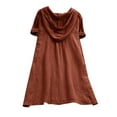 thumbnail image 4 of Wycnly Formal Dresses for Women Casual Button Down Plus Size Swing Hoodie Dresses with Tie Short Sleeve V-Neck Solid 2024 Summer Mini Dress Brown XL, 4 of 5