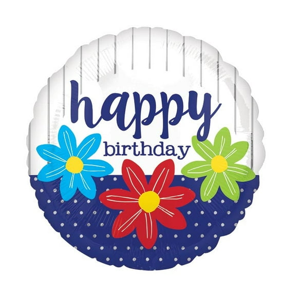 18" Foil Happy Birthday Sketched Flower Balloon