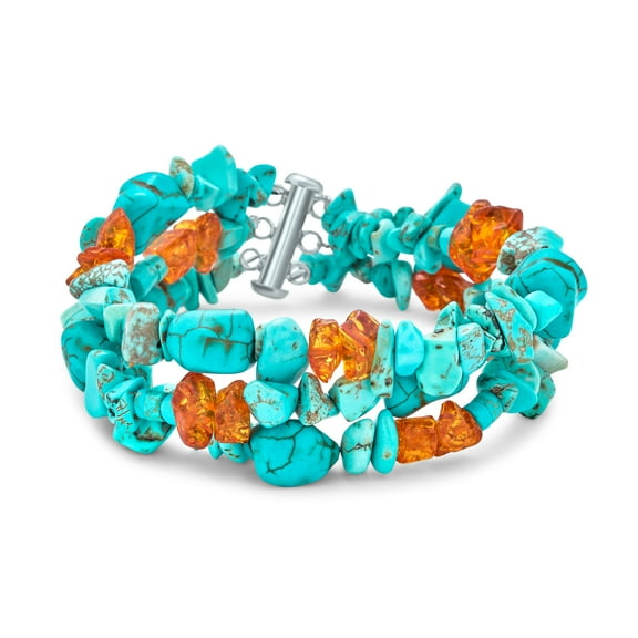 Bling Jewelry Womens Statement Blue Turquoise Amber Resin Multi Strand Bracelet with Silver Clasp
