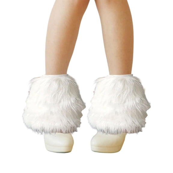 Faux Fur Leg Warmers for Women, LED Light Up Leg Warmer, Plush Soft Furry Fluffy Winter Long Boot Cuff Wrist Covers Holiday Party Costume (A)