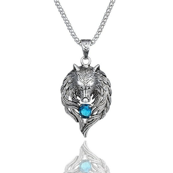 PikaLF Norse Viking Wolf Necklace for Men, Cubic Zirconia Wolf Head Pendant Necklace with 23.6” Chain, Retro Wolf Totem Necklace, Wolf Signet Amulet Necklace, Punk Animal Wolf Jewelry Gift for Men
