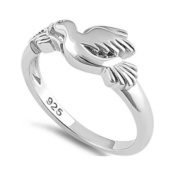 925 Sterling Silver Oxidized Platinum Plated Flying Dove Oxidized Women Valentines Day Gifts Ring