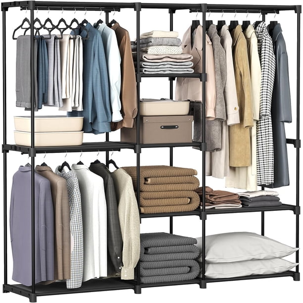 SONGMICS Armario Independiente, Armario Plegable, Perchero con Barras de Confección, Organizador de Ropa, 112 x 43 x 165 cm, Negro MRYG24BK
