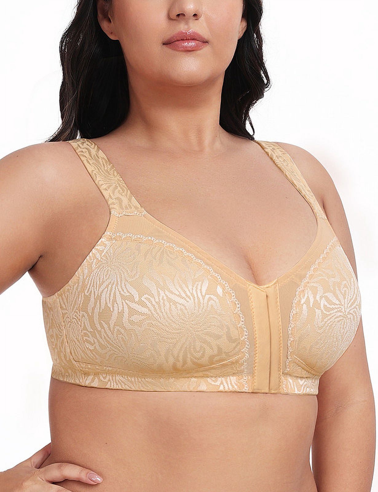 WingsLove Front Fastening Bras for Women Minimizer Wireless Non Padded Full Coverage Back Support Plus Size Bras (Dark Nude,42C)