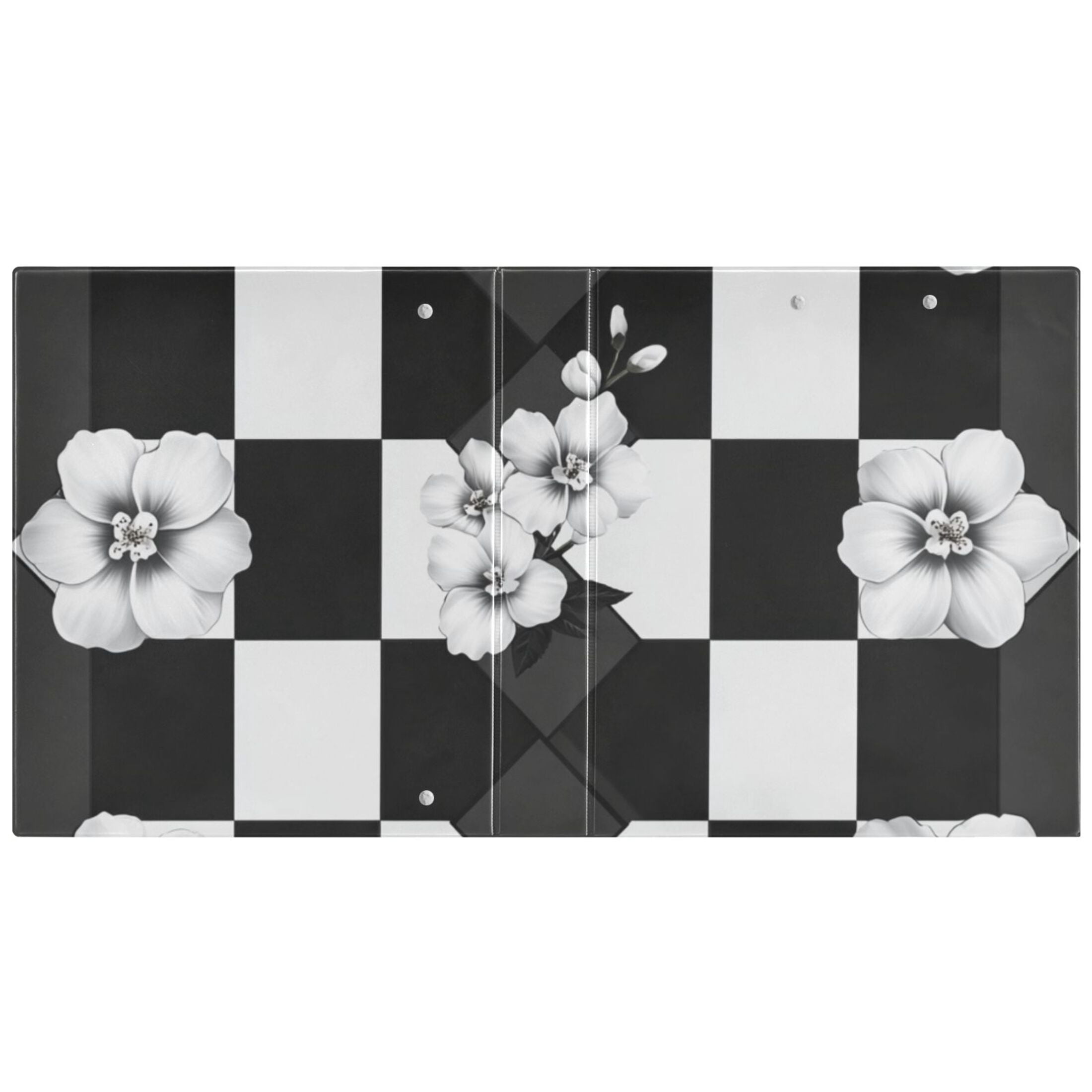 White Flowers in Grid 3 Ring Binders 1.5 inch Hardcover File Folders with Interior Pockets A4 Size Organizer for School Office Hospital Set of 2