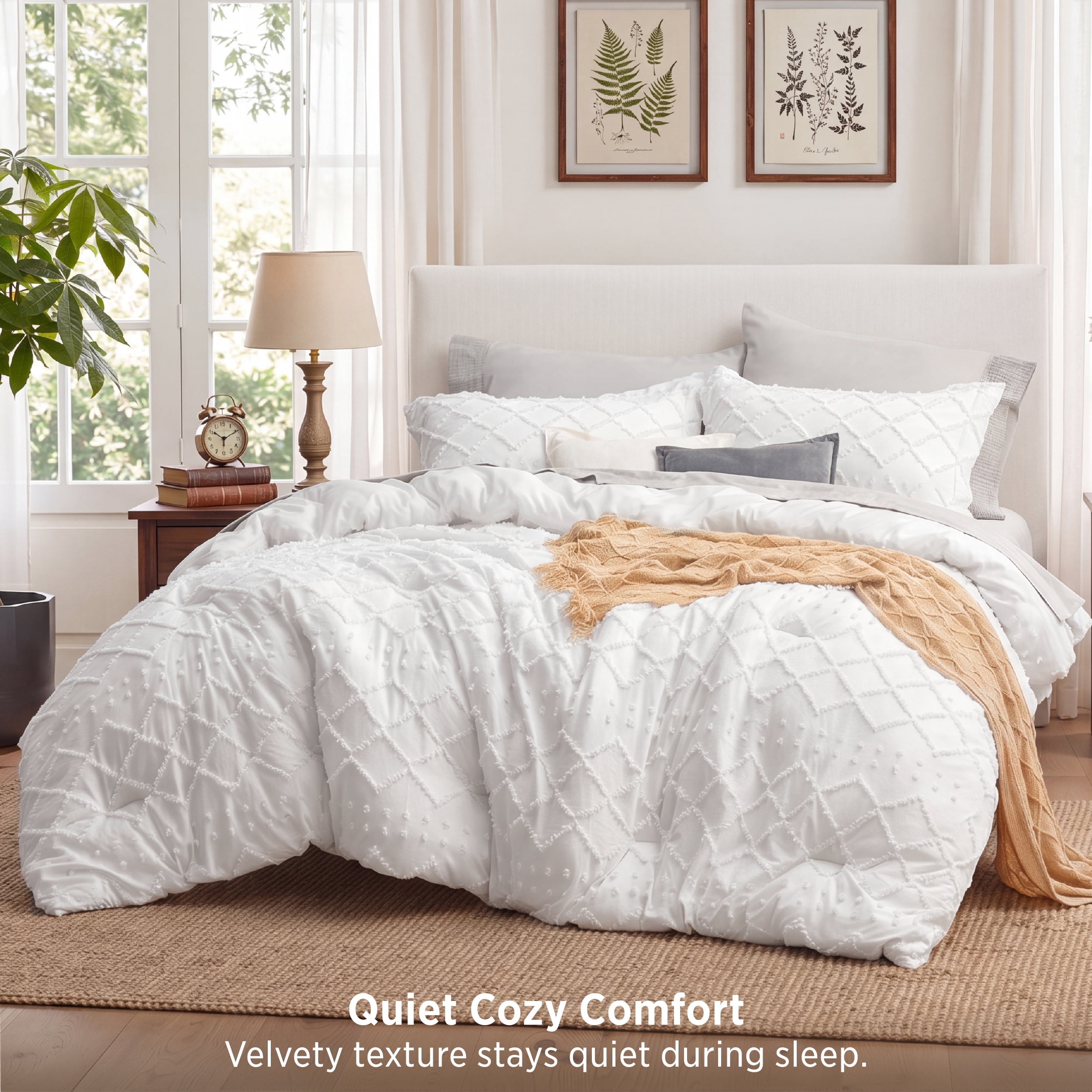 U by Bedsure Full Comforter Set, Boho Tufted Shabby Chic Bedding Comforter Set, 3 Pieces Vintage Farmhouse Bed Set for All Seasons, Fluffy Soft White Bedding Set with 2 Pillow Shams