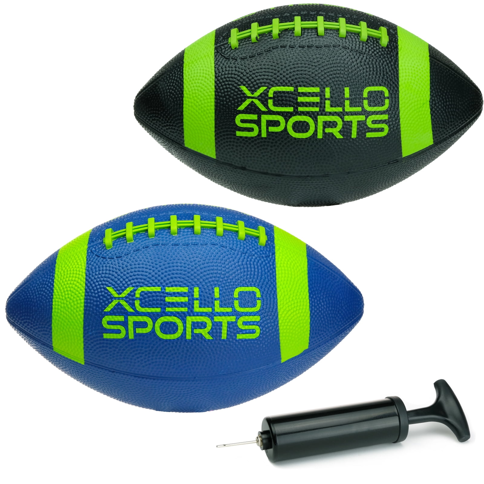 Xcello Sports Junior Rubber Footballs with Ball Pump (Pack of 2) Green