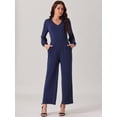 thumbnail image 3 of DARING DIVA Women's V Neck Long Sleeve High Waisted Wide Leg Jumpsuits XL Dark Blue, 3 of 6