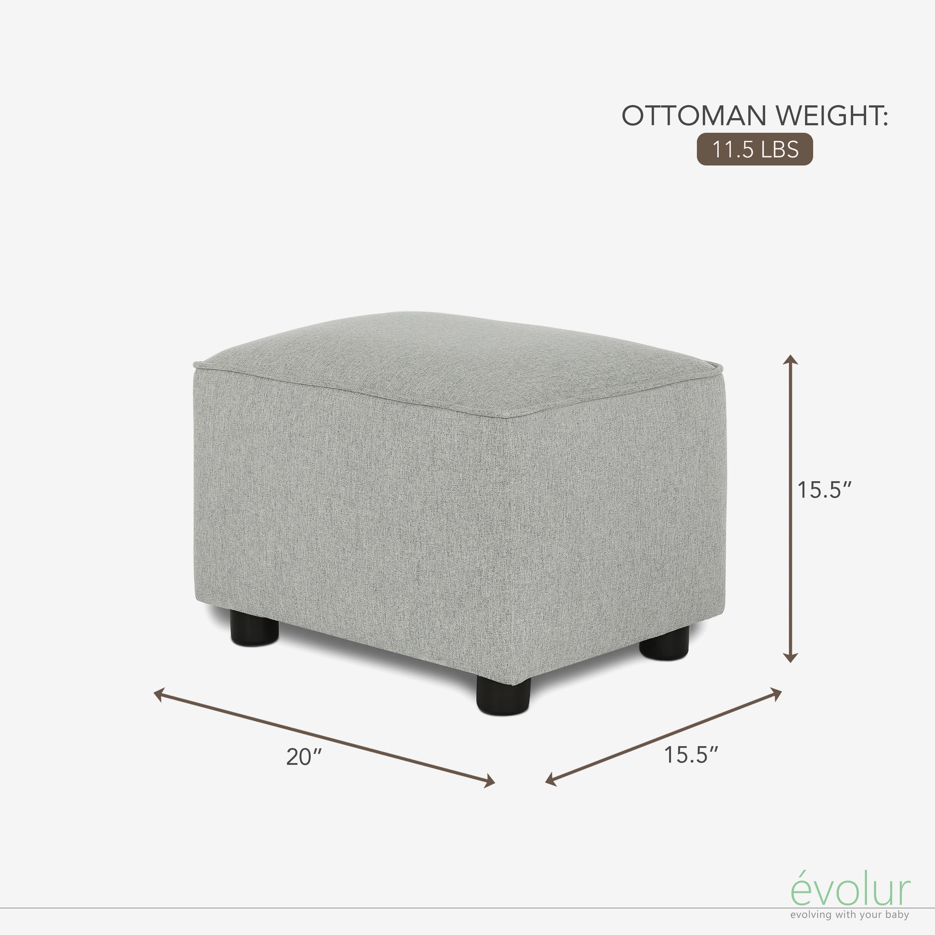 Evolur Holland Upholstered Ottoman, Modern Design In Harbor
