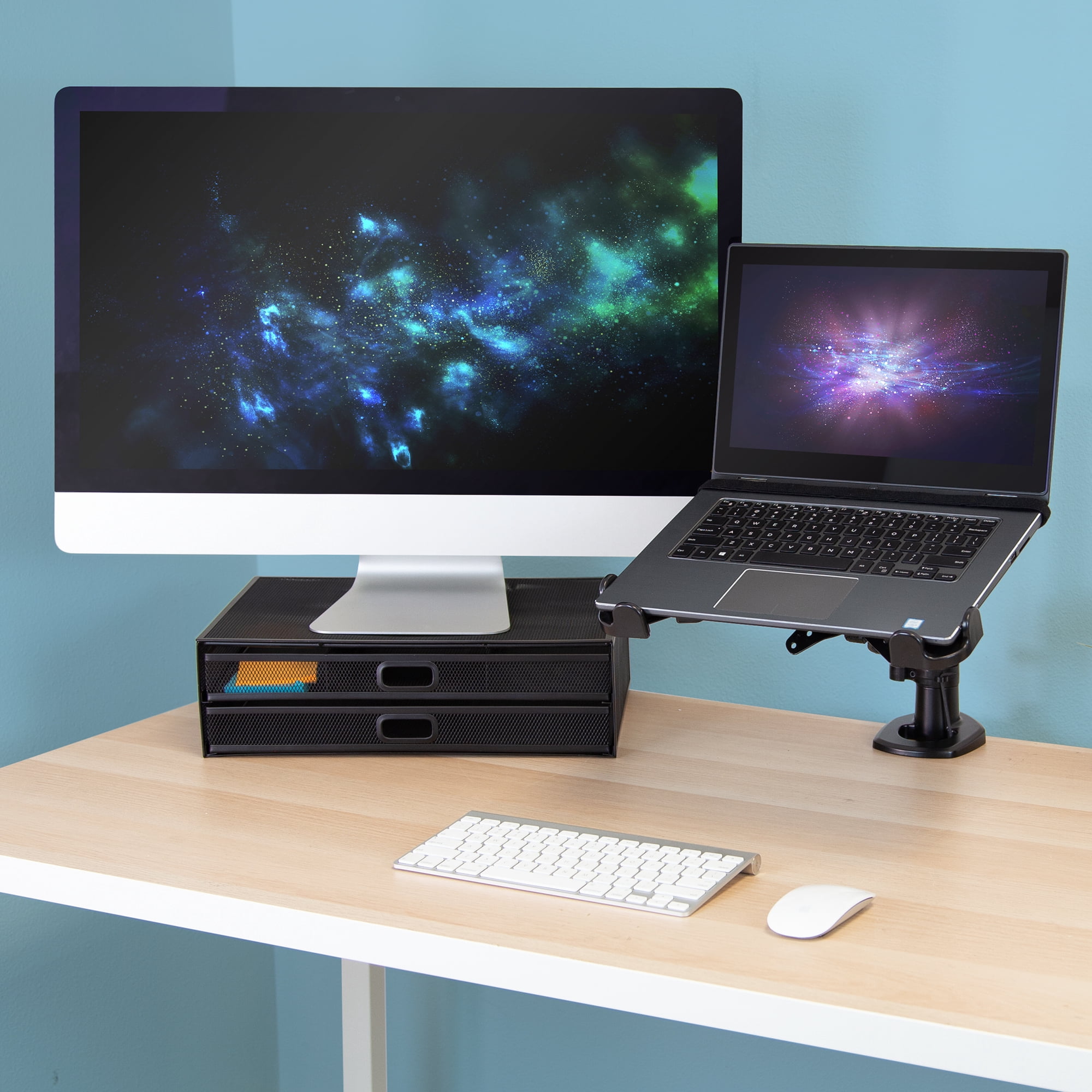 Mount-lt! Clamp-On Laptop Tray w/ Safety Straps | Fits 11"-17" Screens | DJ stand