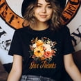 thumbnail image 3 of Give Thanks Floral T-Shirt | Autumn Thanksgiving Tee | Cozy Fall Aesthetic Top, Maroon, Size L, 3 of 6