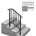 thumbnail image 2 of O’Force Outdoor Stair Railing, Fit 2 or 3 Step Wrought Iron Handrail with Mounting Set Front Porch Flexible Transitional Handrail Suitable for The Elderly, Young, Sick Matte Black, 2 of 9