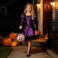 thumbnail image 2 of CUZIBR Girls Witch Halloween Costume Dress Puff Long Lace Sleeve Gothic Lace Up Swing Dress Kids Halloween Party Cosplay Outfits,Pink,One Size, 2 of 5