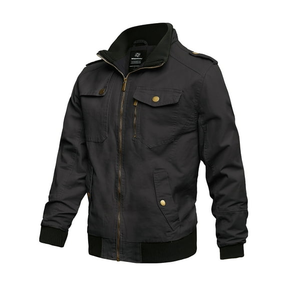 Wantdo Men's Spring Jacket Lightweight Military Cotton Casual Bomber Jacket Grey M