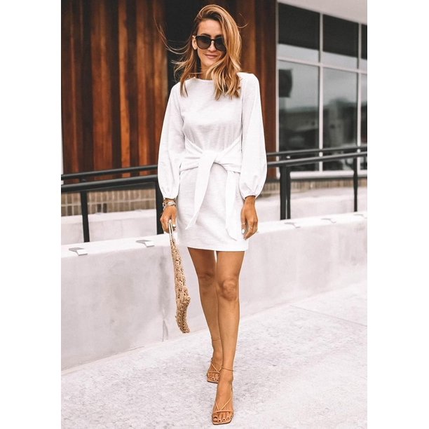 Vestido elegante de cóctel de punto con cuello redondo, manga