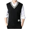 thumbnail image 3 of VBTAPA Mens V Neck Sweater Vest Striped Knitted Pullover Casual Dress Knitwear Vests Slim Fit Sleeveless Sweaters Black M, 3 of 7