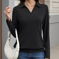 thumbnail image 5 of BXJX Womens Cotton Polo Shirts- Loose Fit Soft Long Sleeve V-Neck Fall Tops Dressy Casual Black Size L, 5 of 6