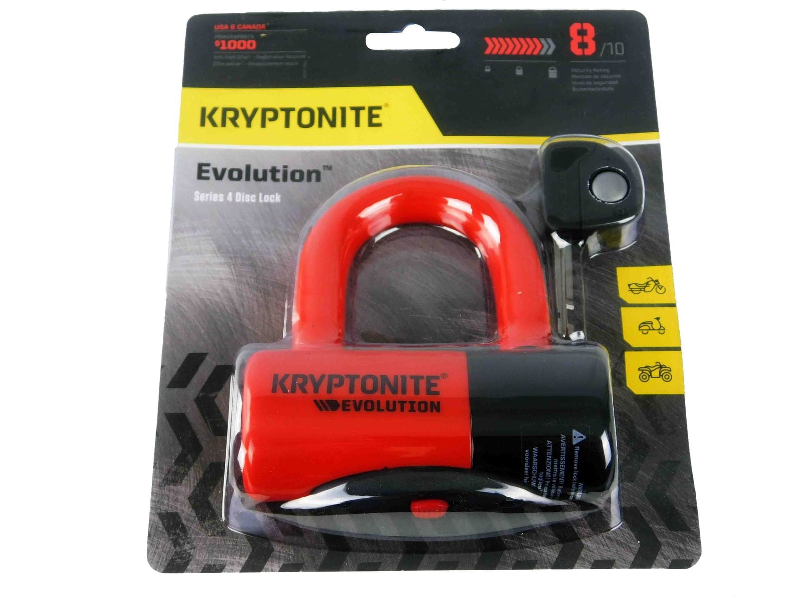 Kryptonite Stronghold Above-ground Disc Lock Red NY Fahgettaboudit 5ft Chain