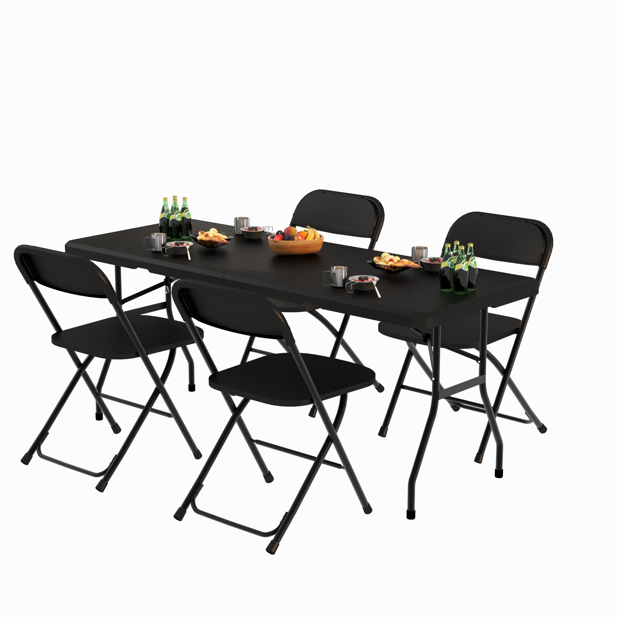Leumius 5 Piece Folding Table and Chairs,Outdoor Indoor 6 Foot Folding Table and 4 Folding Chairs,Activity Table and Chairs Set,Black