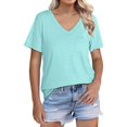 thumbnail image 2 of Clearance! Delayuji Short Sleeve Shirts for Women Womens T Shirts V Neck Cap Short Sleeve Summer Tops Trendy 2025 Loose Casual Tshirts with Pocket S Blue, 2 of 5