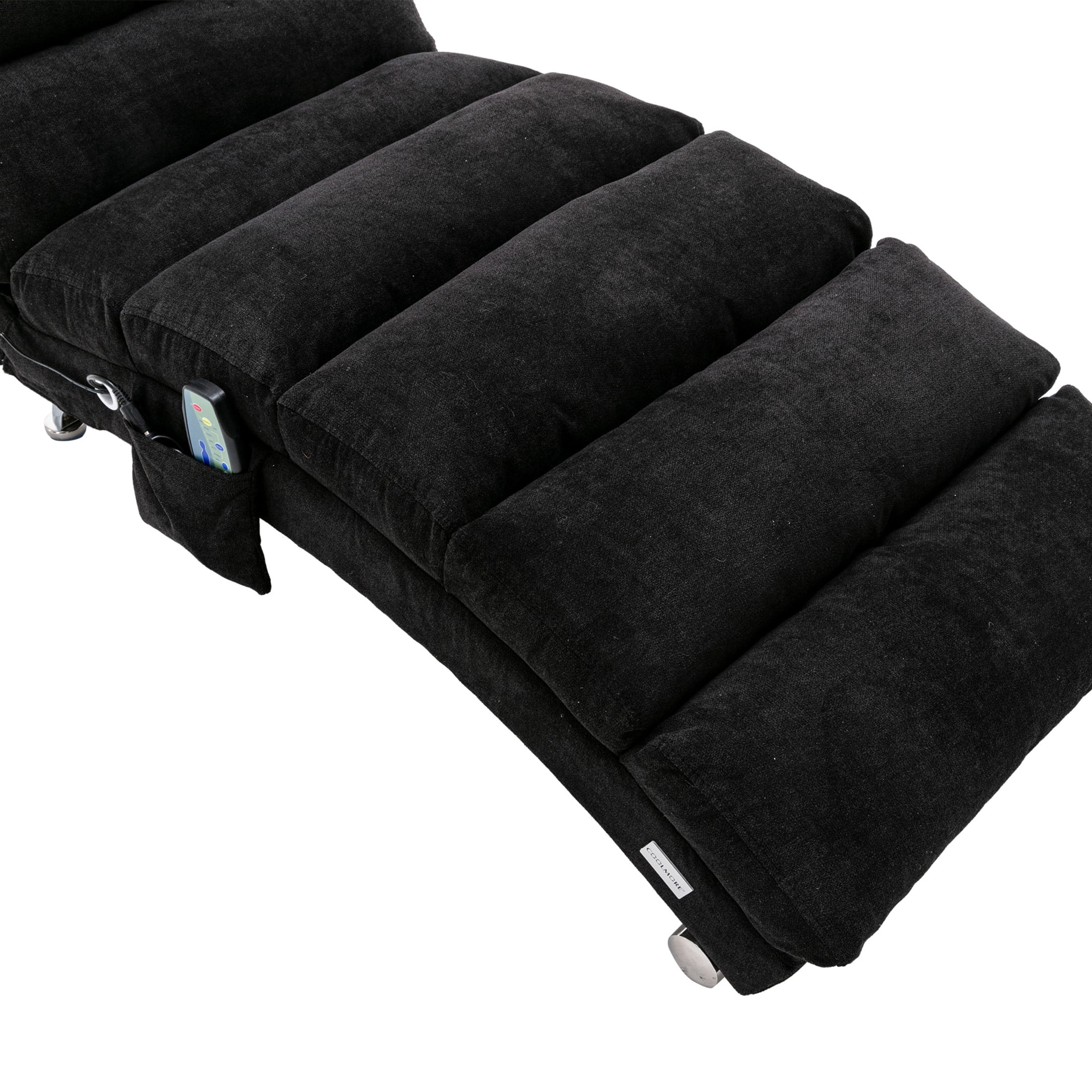 Noble House Upholstered Chaise Lounge Chair with Vibration, Linen Fabric Leisure Recliner, Black