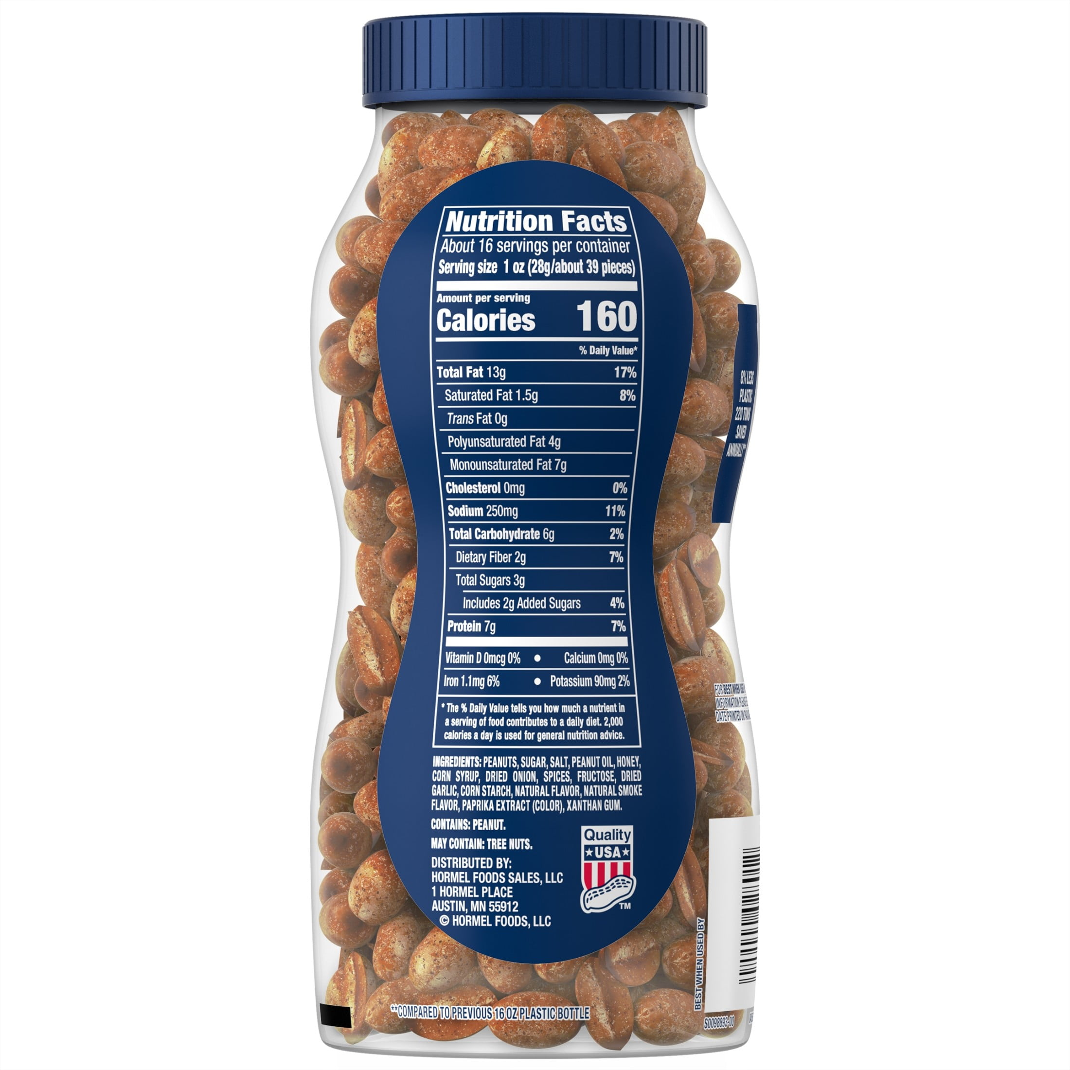 (3 pack) PLANTERS Dry Roasted Bold and Savory Peanuts, Party Snacks, Plant-Based Protein, 16 oz Jar