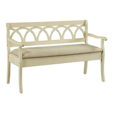 OSP Home Furnishings Coventry Storage Bench in Antique White Frame and Beige Seat Cushion K/D