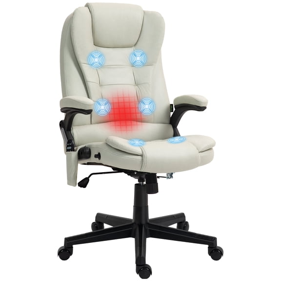 Office Chairs HOMCOM 6 Point Vibrating Massage Office Chair with Heat, Microfiber High Back Executive Office Chair with Reclining Backrest, Padded Armrests and Remote, Beige,Mesh Office Chairs