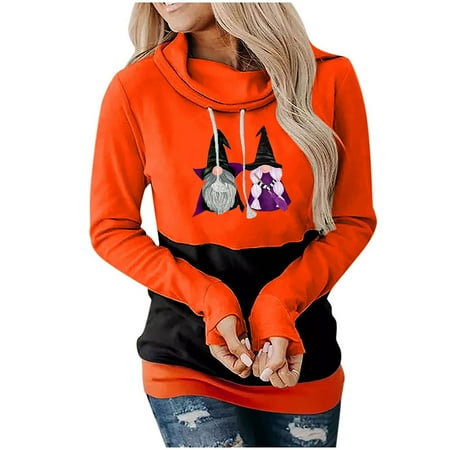 

Womens Halloween Printed Pullover Long Sleeve Slouchy Sweatshirts Casual Loose Plus Size Shirt with Pockets Fashion Oversized Sweatshirt Sweater Blouse Top