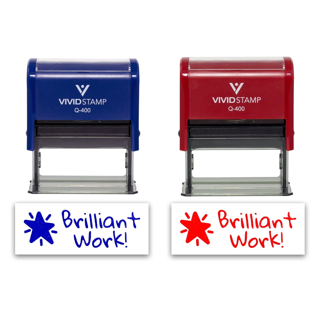 (3 pack) All Quality Brilliant Work! Self-Inking Rubber Stamp Motivational Teacher Stamps | Homework And Grading | Classroom Supplies (Red Ink) - Q-400