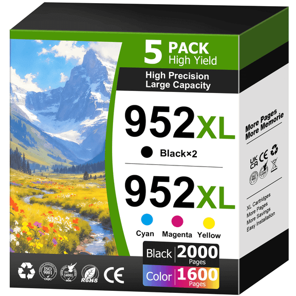 952 XL Ink Cartridges Compatible for HP  952XL Ink Cartridges for HP 952 Ink Cartridges for Officejet Pro 8710 8745 Printer (2Black Cyan Magenta Yellow, 5 Pack)