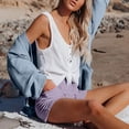 thumbnail image 7 of LEKODE Linen Bermuda Shorts for Women Knee Length Cotton Gauze Short Drawstring Elastic Waist Casual Shorts with Pockets Purple 2XL, 7 of 7