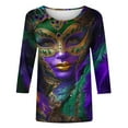 thumbnail image 5 of Qetyuw Mardi Gras Shirts for Women Fancy Mask Graphic Tees 3/4 Sleeve Tee Shirts Casual Theme Party Plus Size Tshirt, 5 of 5