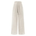 thumbnail image 4 of Bibifish Womens Pants Soft Flowy Wide Leg Drawstring Elastic High Waist Trousers Dragging Hem Comfy Wear Everyday Ladies Bottom Outfits, 4 of 5