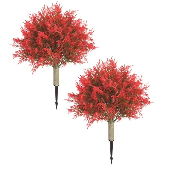 23.6" Artificial Topiary Trees with Ground Spike Set of 2 - UV Resistant Cedar Bushes for Indoor/Outdoor Decor - Realistic for Porch, Garden, Office & Farmhouse
