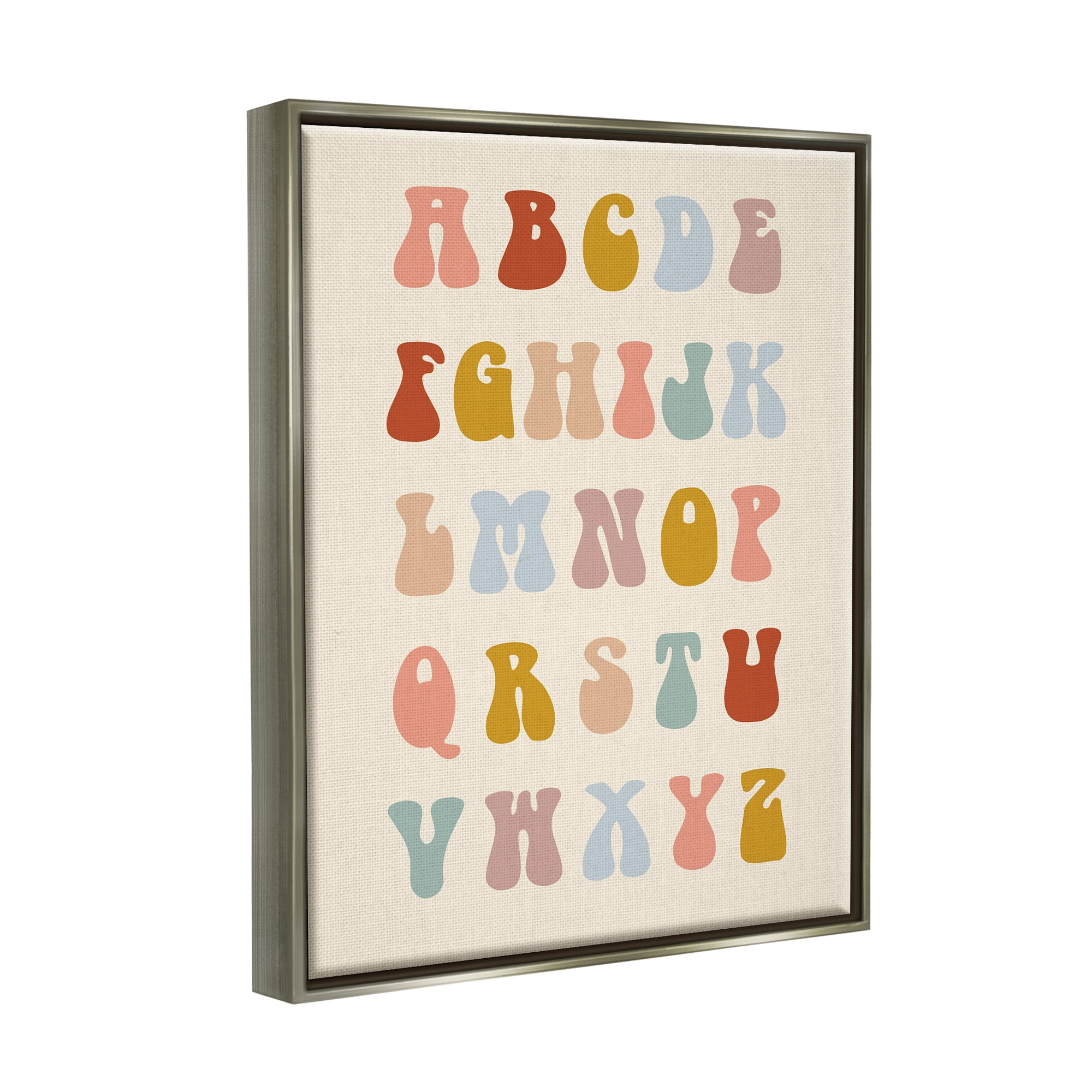 Stupell Industries Vintage Alphabet Letters Typography Painting Gray Floater Framed Canvas Art Print Wall Art, 17 x 21