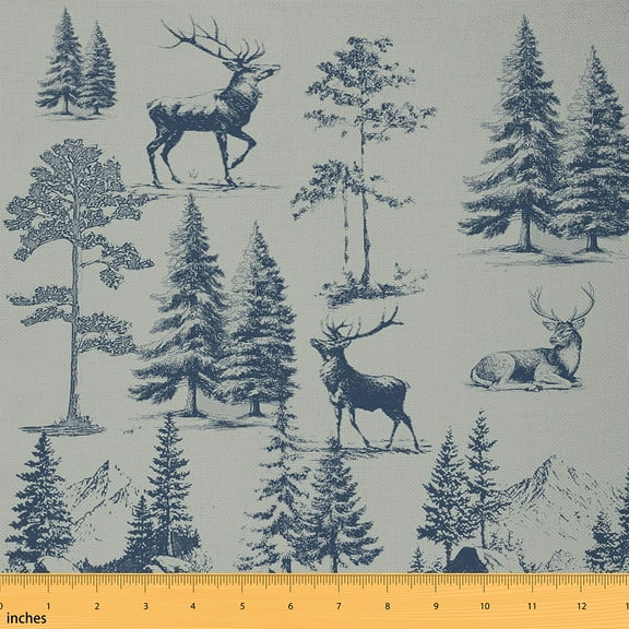 Homewish Adult Reindeer Elk Fabric by the Yard 1 Yard, Cartoon Rustic Animal Room Decor Fabric by the Yard, Countryside Theme Sewing Fabric, Lightweight Room Decor