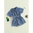thumbnail image 4 of Loicainy Kids Toddler Girls Denim Jumpsuit 12 18 24 Months 2T 3T 4T 5T Shorts Short Sleeves Turn Down Collar Button Down Elastic Waist Jean Romper, 4 of 9