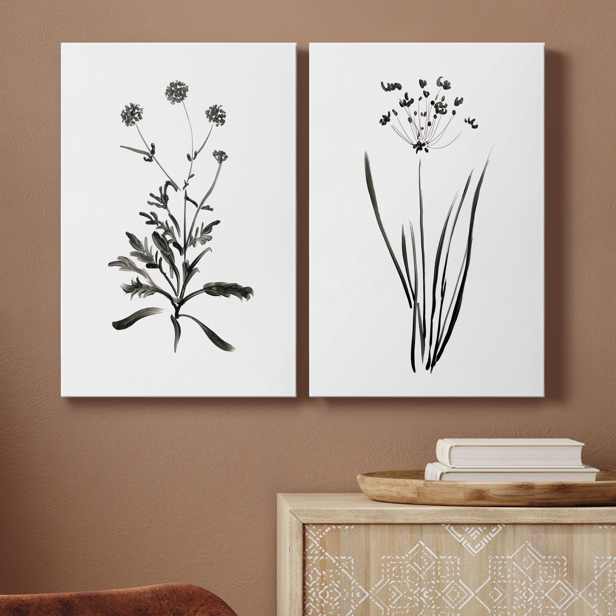 Inky Botanical I Premium Gallery Wrapped Canvas - Ready to Hang - Set of 2 - 40 x 60 Each