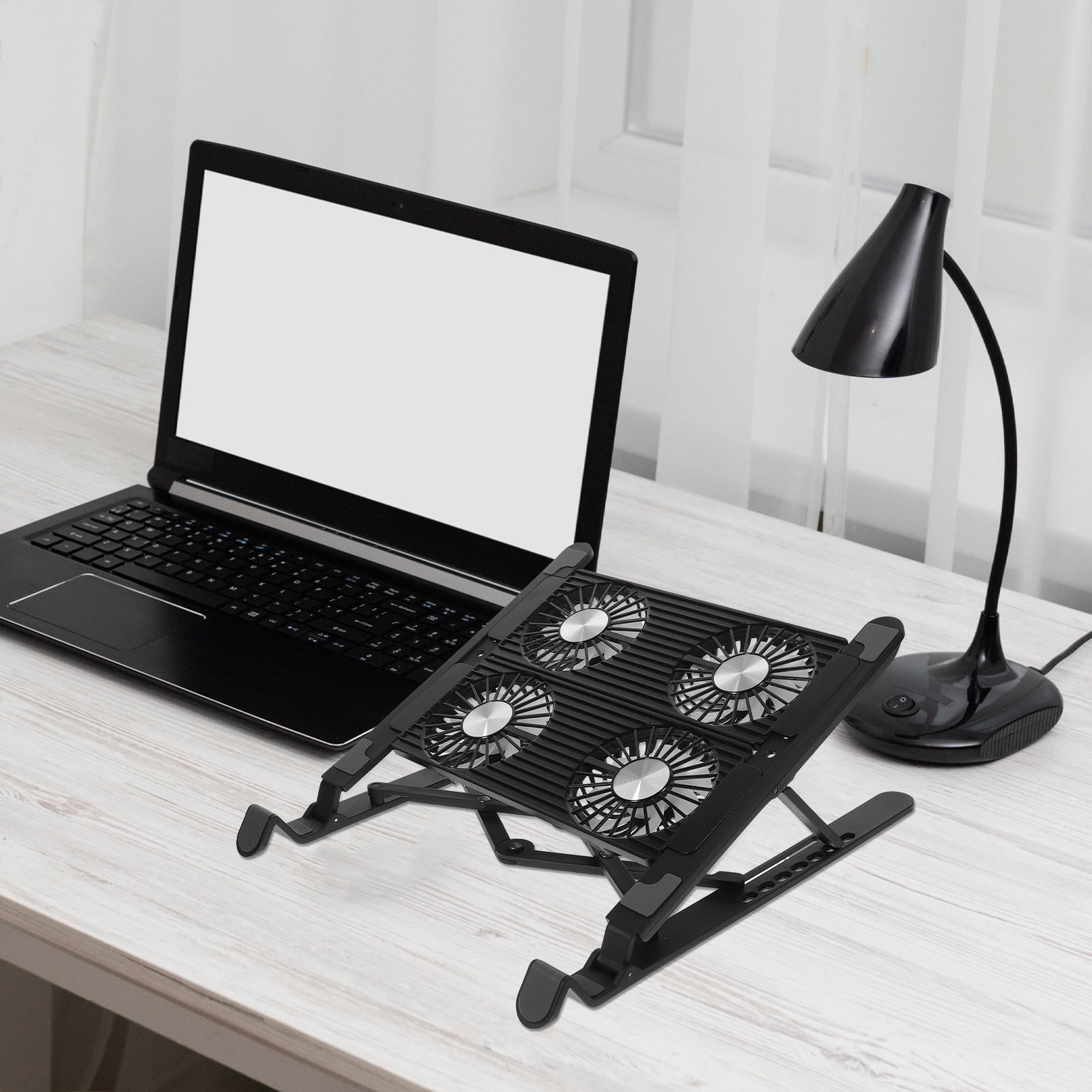 QIFULL 1Set Black Plastic Laptop Cooling Stand with Fan Ergonomic Adjustable Laptop Riser for Gaming and Desk Use