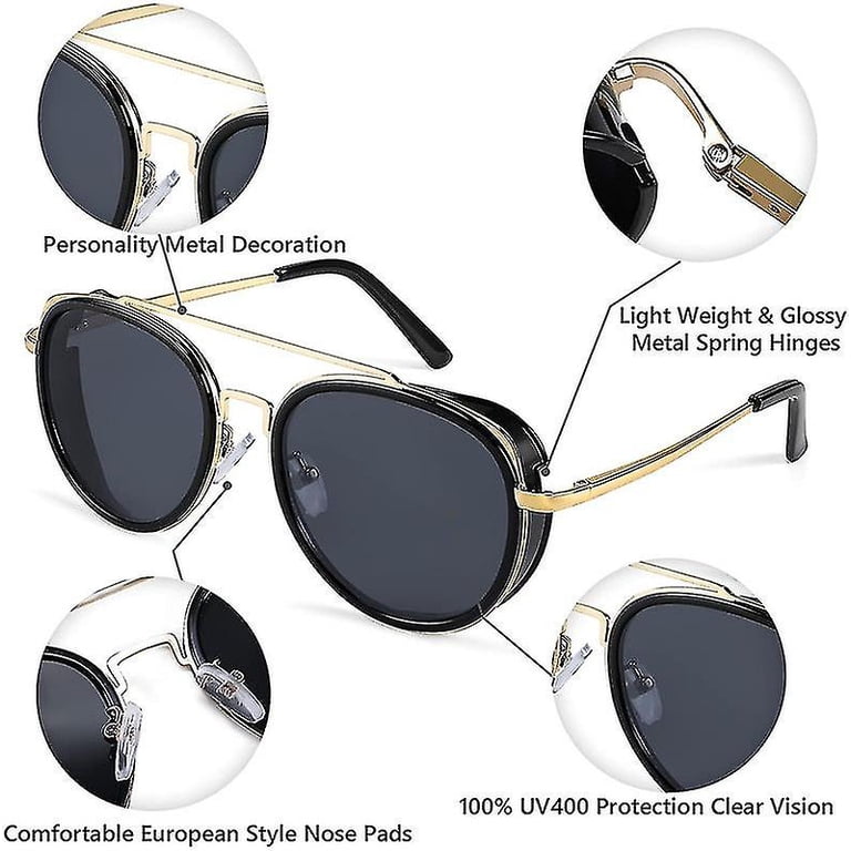 Retro Steam Punk Sunglasses Round Steampunk Double Bridge  display picture 2