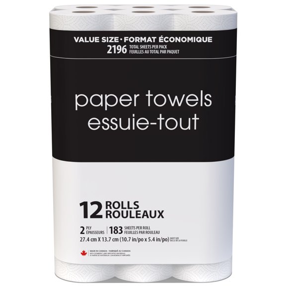 Black & White 12 Value Size Rolls 183 Sheets, 2-Ply Paper Towel
