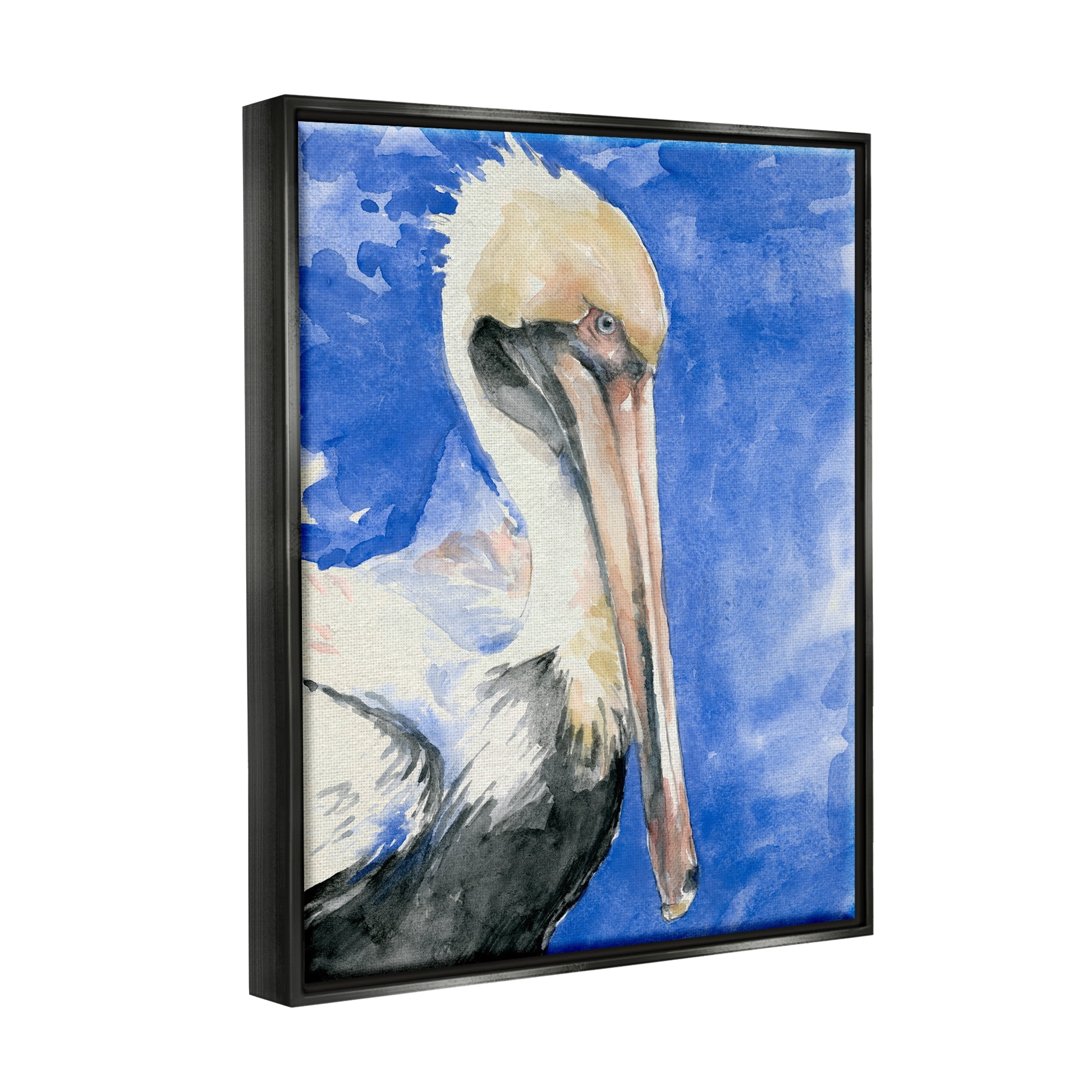 Stupell Industries Elegant Pelican Bird Tucked Beak Bold Blue Painting Painting Jet Black Floating Framed Canvas Print Wall Art, Design by Jennifer Paxton Parker