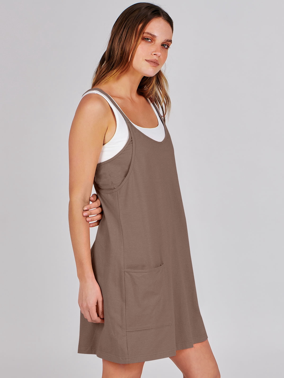 ANRABESS Athletic Dress for Women Tennis Dress with Shorts Summer Active Workout Romper Dress Sleeveless Spaghetti Strap Mini Dress Casual Sundress Vacation Outfits Coffee XXL