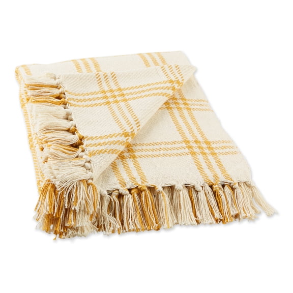 Contemporary Home Living Gold and White Plaid Rectangular Cotton Decorative Throw 50" x 60"