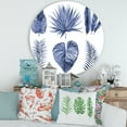 thumbnail image 2 of Designart 'Blue Watercolour Tropical Leaves IV' Traditional Circle Metal Wall Art 36x36 - Disc of 36, 2 of 5